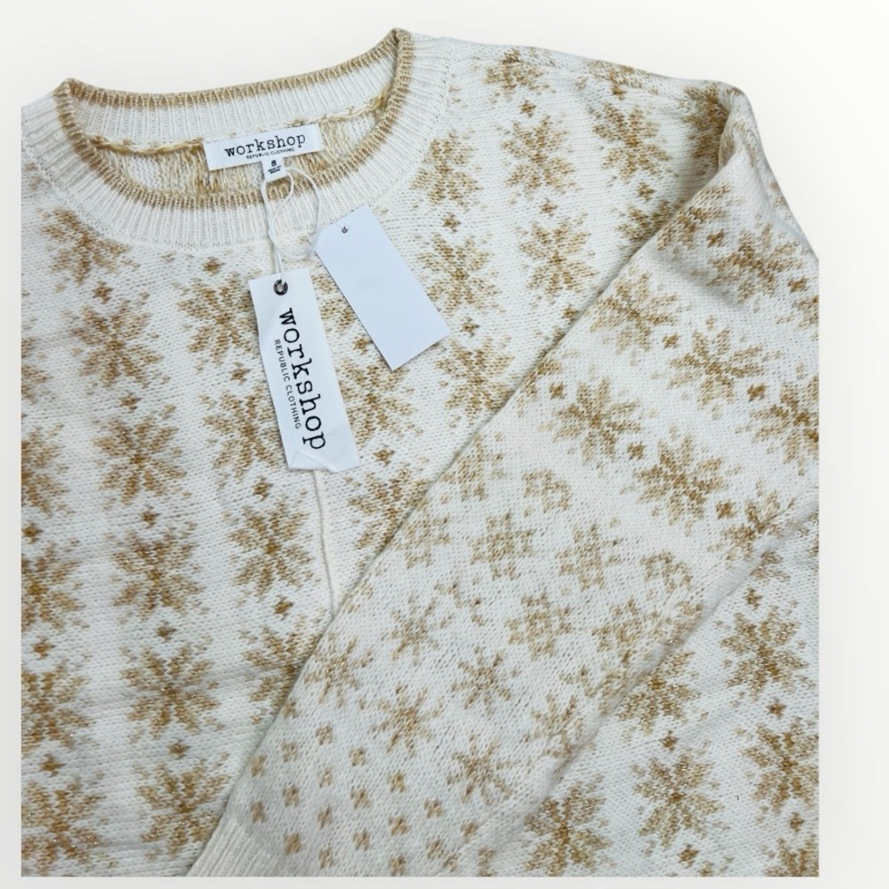 Workshop Republic Clothing Womens Sweater Size S Fair Isle Cream Gold Winter NEW